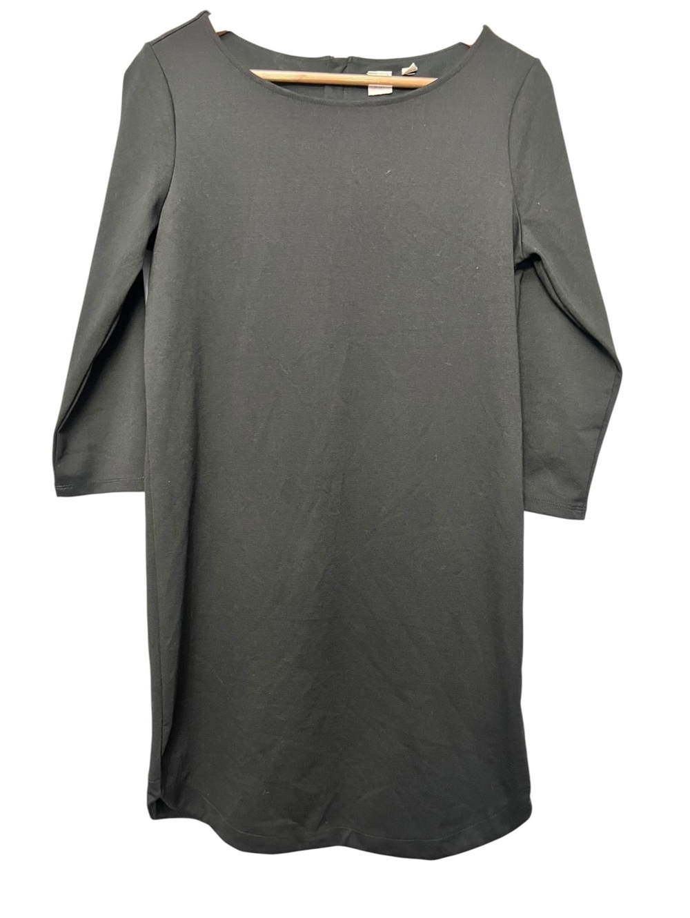 Vintage GAP Black Boatneck Shift Dress Exposed Back Zipper 3/4 Sleeve Small